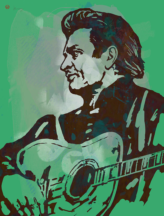 Music Drawing - Johnny Cash - Stylised Etching Pop Art Poster #1 by Kim Wang