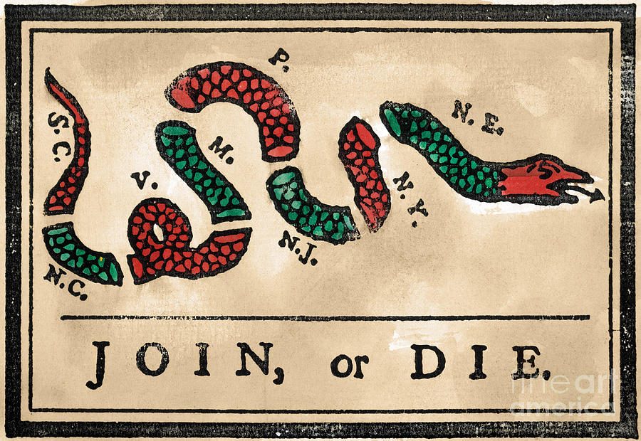 Join Or Die Cartoon 1754 Painting By Benjamin Franklin Fine Art America