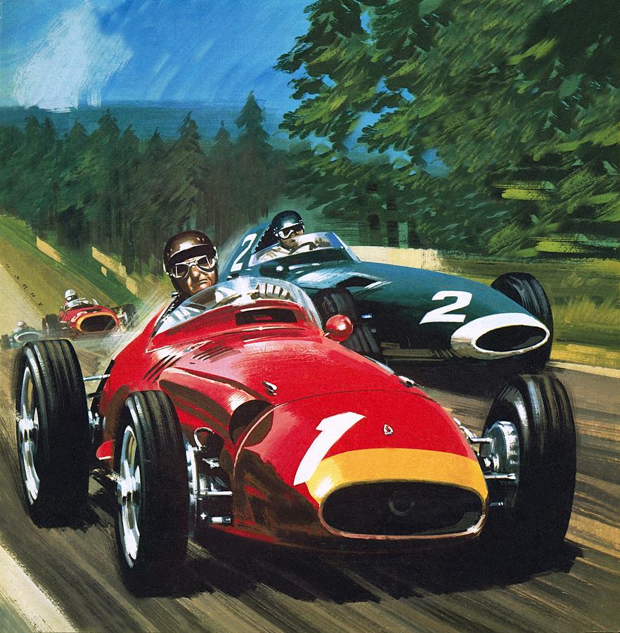 Goggle Painting - Juan Manuel Fangio by Wilf Hardy