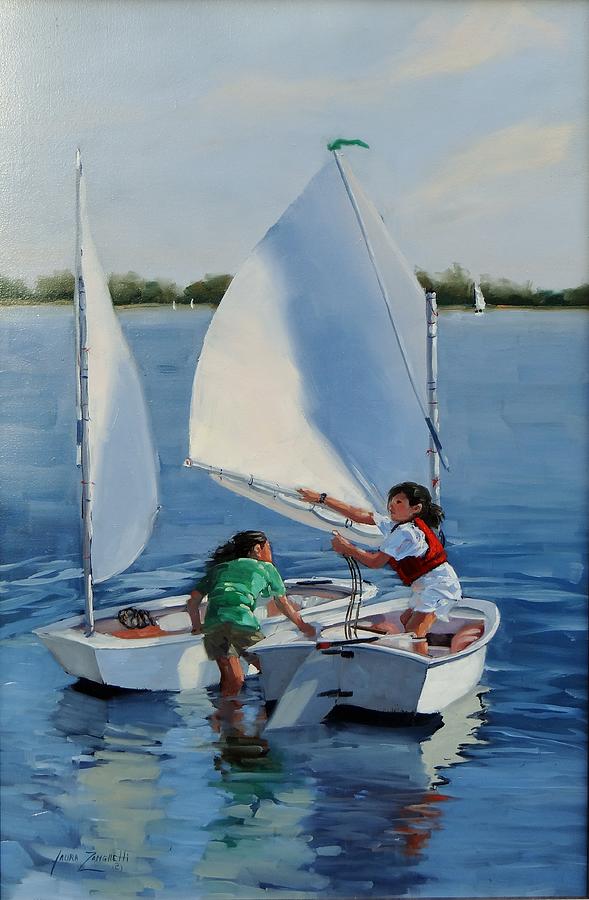Summer Painting - Junior Sailors two by Laura Lee Zanghetti