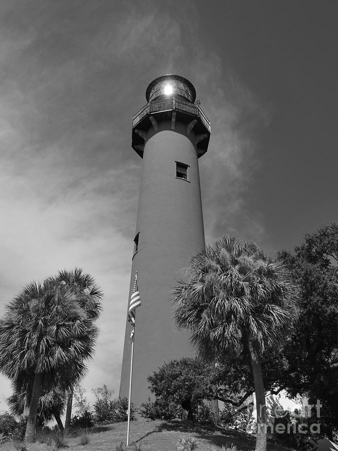 Black And White Photograph - Jupiter Lighthouse In Black And White by Bob Sample