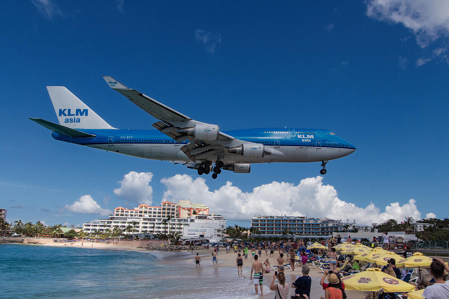 Airport Photograph - K L M landing at St. Maarten #3 by David Gleeson
