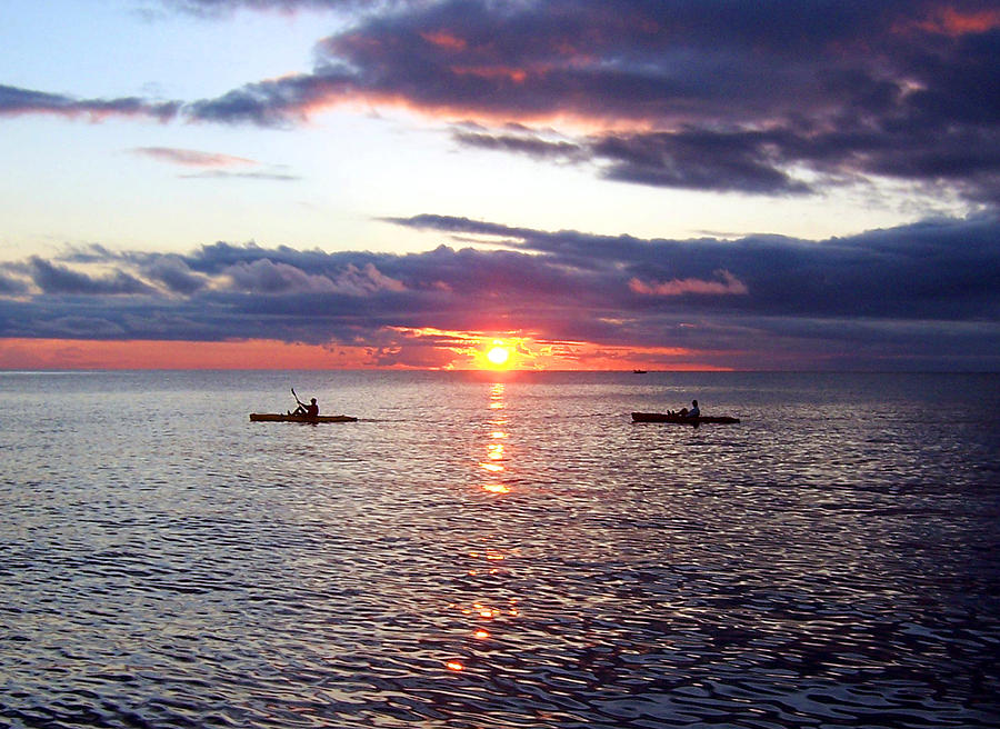 Kayaks at Sunset #2 Photograph by David T Wilkinson