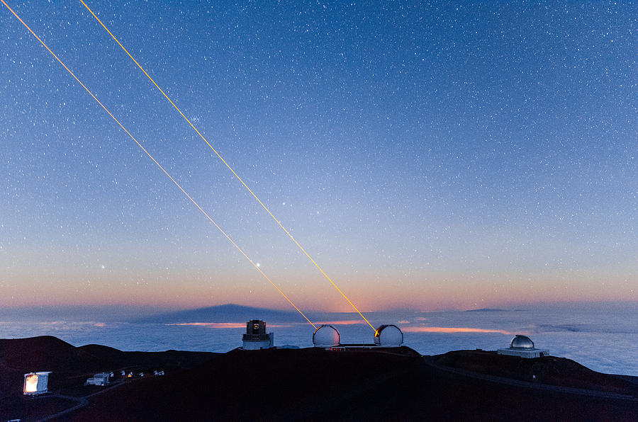 Keck Lasers at Moonrise #2 Photograph by Jason Chu
