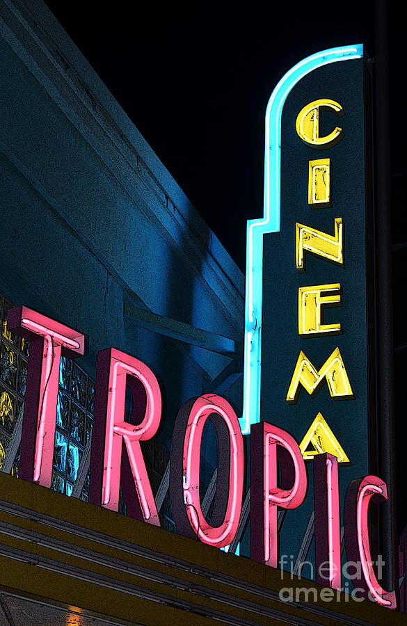 Key West Tropic Cinema Neon Art Deco Theater Signs Poster Edges Digital Art Digital Art by Shawn OBrien