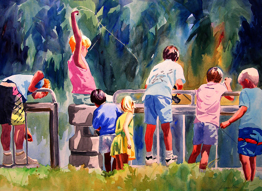 Kids Fishing Painting by Julianne Felton