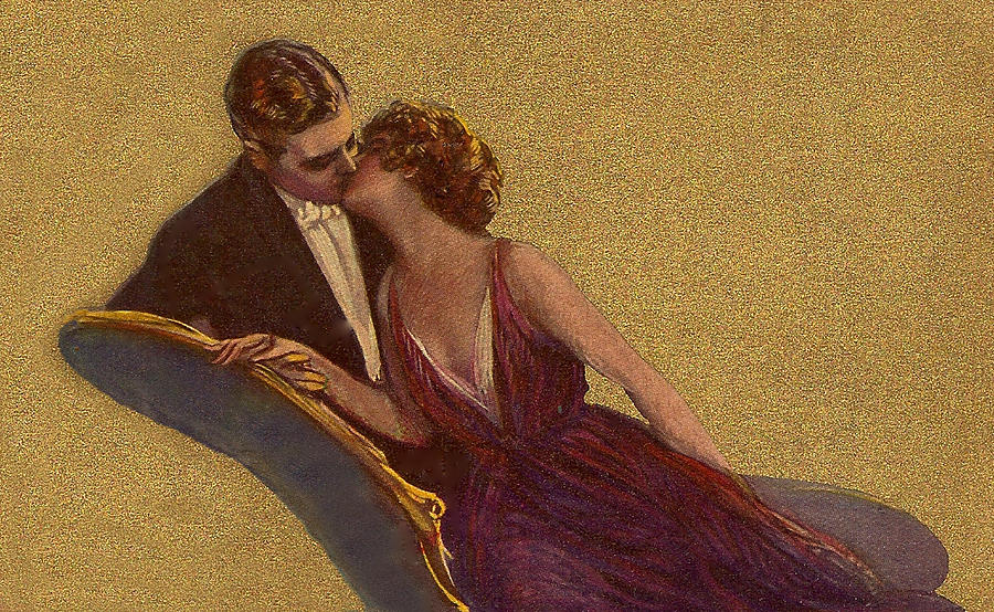 Vintage Digital Art - Kissing on the Chaise-Longue Valentine #1 by Sarah Vernon
