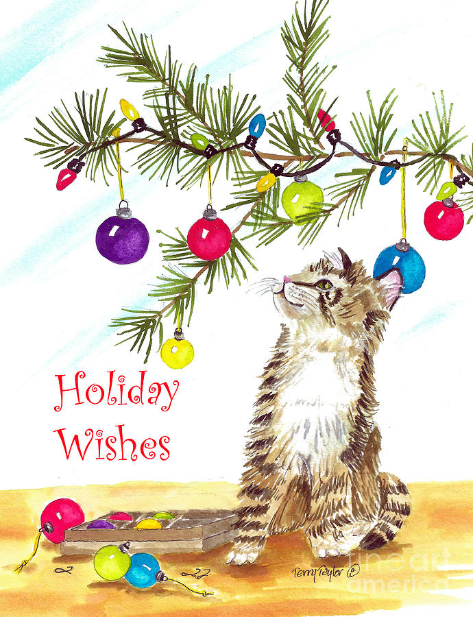 Cat Painting - Kittens First Christmas #1 by Terry Taylor