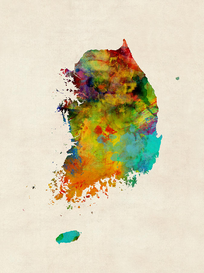 Korea Watercolor Map #1 Digital Art by Michael Tompsett