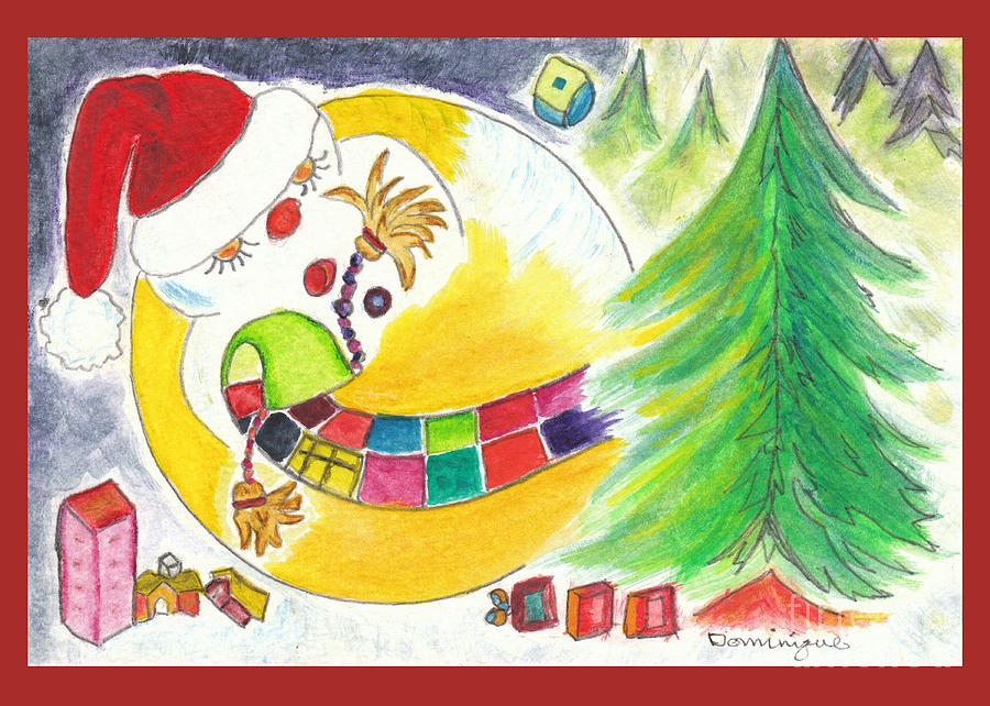 Christmas Painting - La glissade / The Sliding #1 by Dominique Fortier