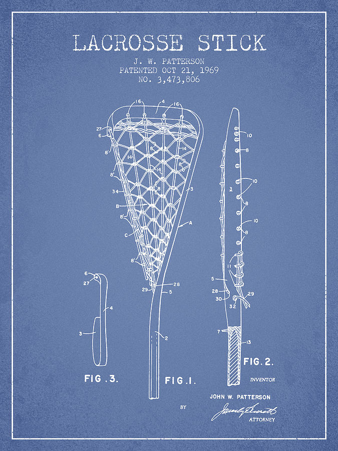 Lacrosse Stick Patent From 1970 -  Light Blue Digital Art