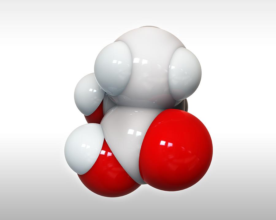 Lactic Acid Photograph - Lactic acid, molecular model #1 by Science Photo Library