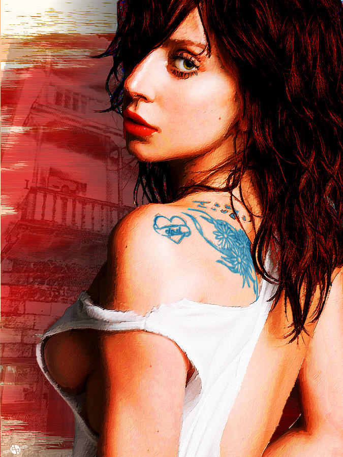 Lady Gaga Blue Tattoo Painting by Tony Rubino