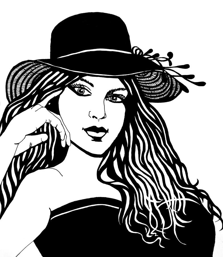 Lady In A Hat #1 Drawing by Barbara J Blaisdell