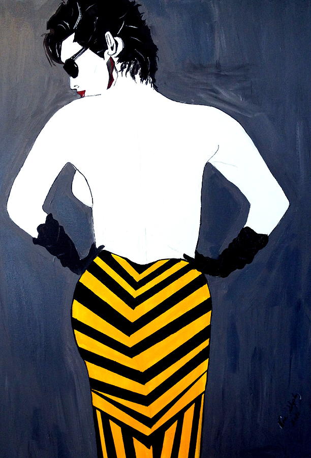 Lady In Yellow Stripes Painting by Nora Shepley