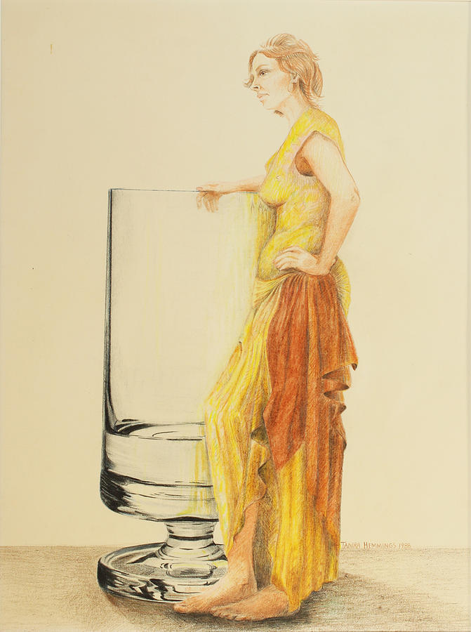 Colored Pencil Drawing - Lady with Glass by Tamra Whitney