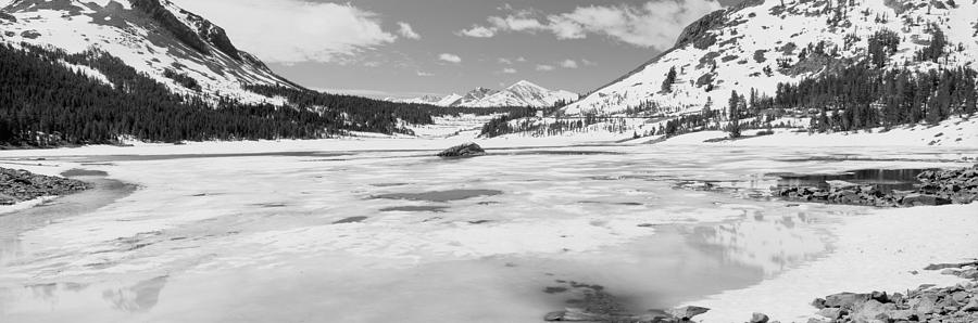 Black And White Photograph - Lake In Front Of Snowcapped Mountains #1 by Panoramic Images
