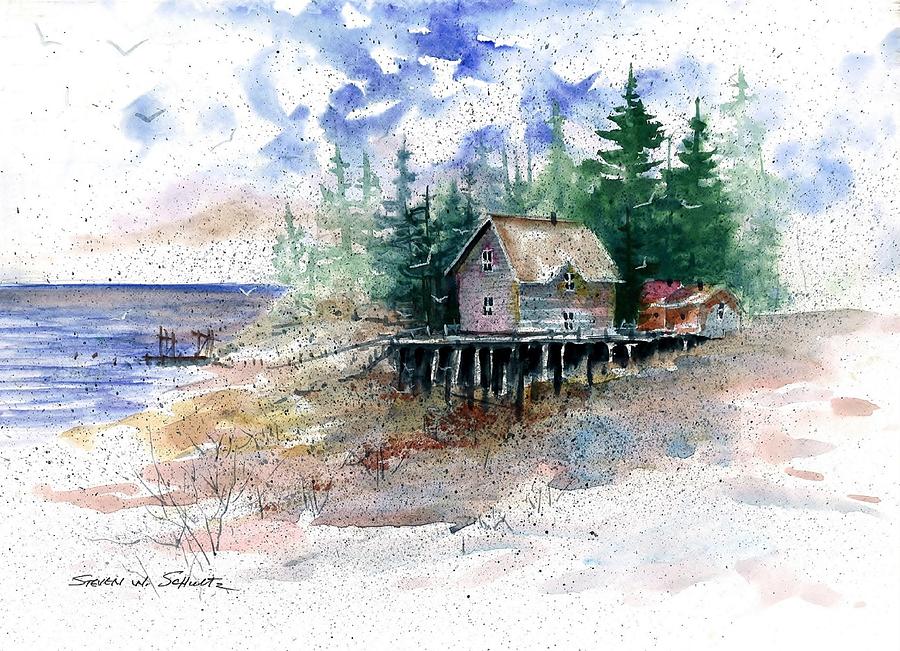 Lakeside Shack Painting By Steven Schultz Fine Art America