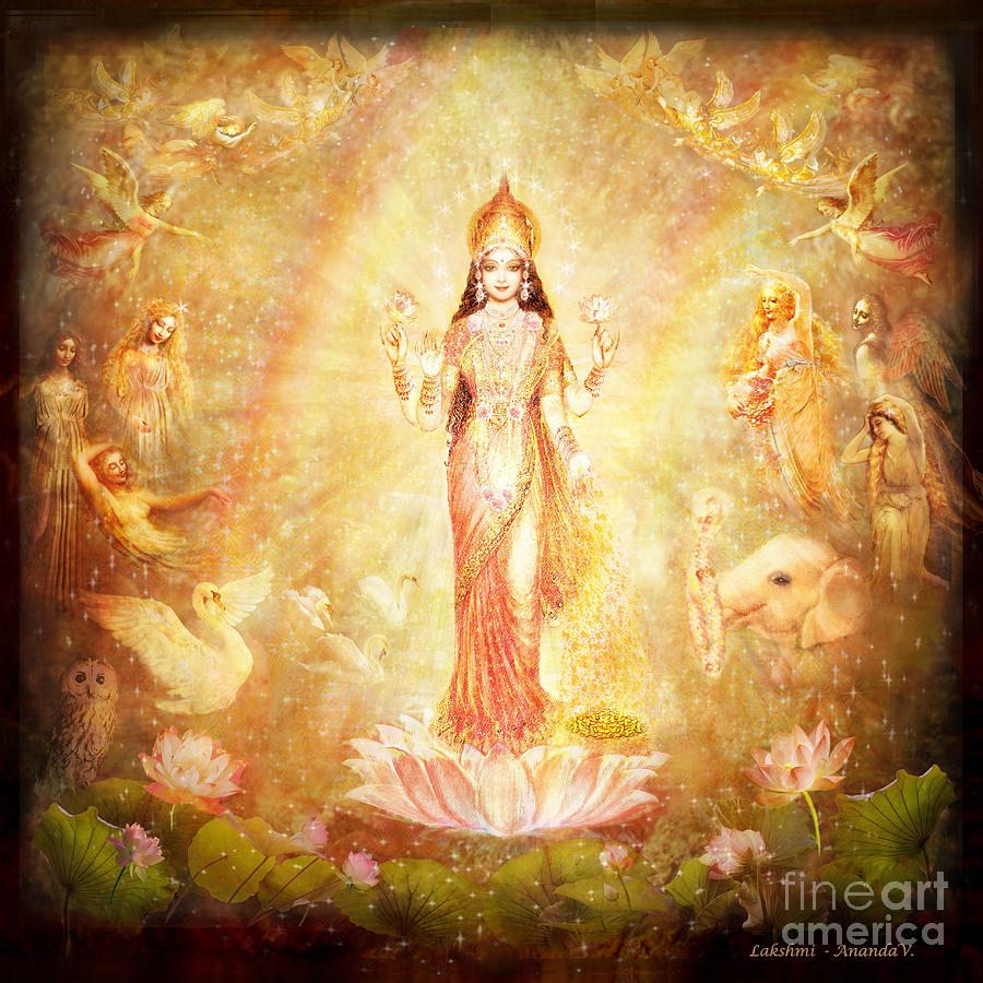 Goddess Painting Mixed Media - Lakshmi With Angels And Muses by Ananda Vdovic Goddess Painting Mixed Media - Lakshmi With Angels And Muses by Ananda Vdovic