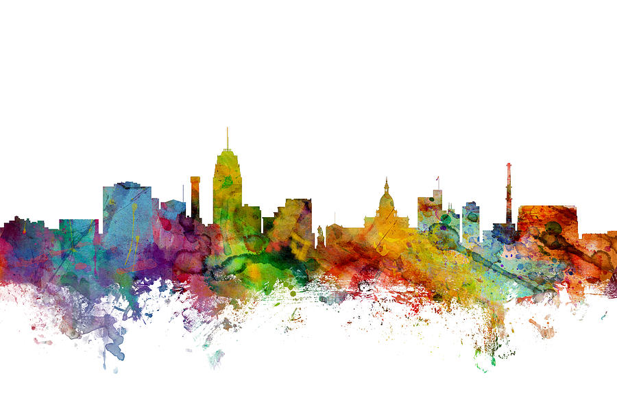 City Digital Art - Lansing Michigan Skyline #1 by Michael Tompsett