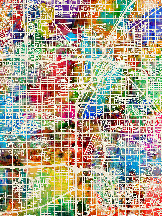 Las Vegas City Street Map Digital Art by Michael Tompsett | Pixels