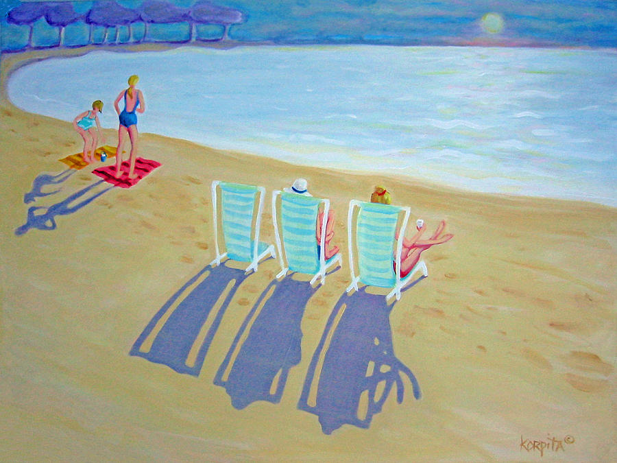 Sunset on Beach - Last Rays Painting by Rebecca Korpita