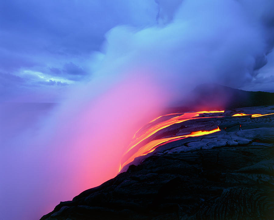 Lava Flow Reaching The Coast #1 Photograph by Simon Fraser/science Photo Library