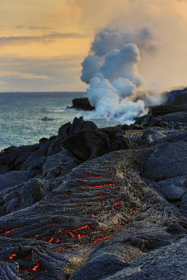 Lava Flowing Into Ocean, Hawaii #1 Photograph by Douglas Peebles