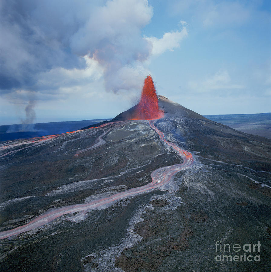 Lava Fountain At Kilauea Volcano, Hawaii #1 Photograph by Douglas Peebles
