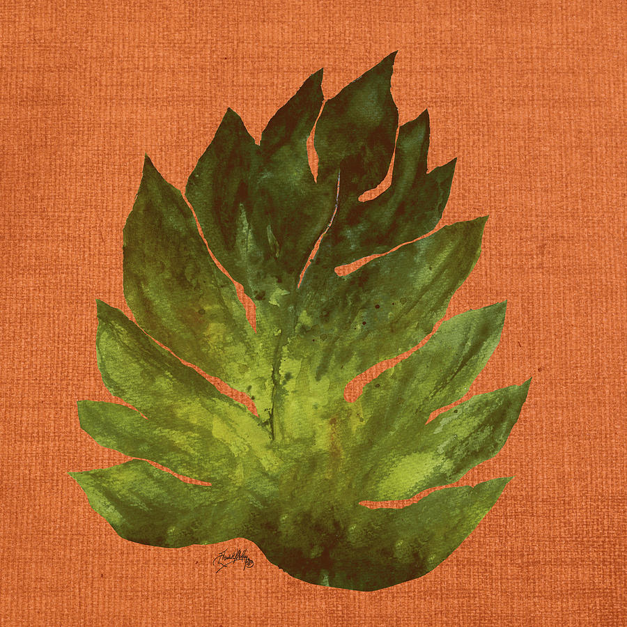 Leaf Digital Art - Leaf On Teal Burlap #1 by Elizabeth Medley