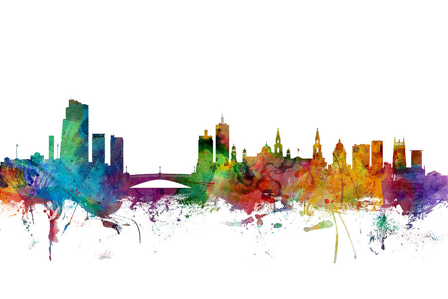 City Digital Art - Leeds England Skyline #1 by Michael Tompsett