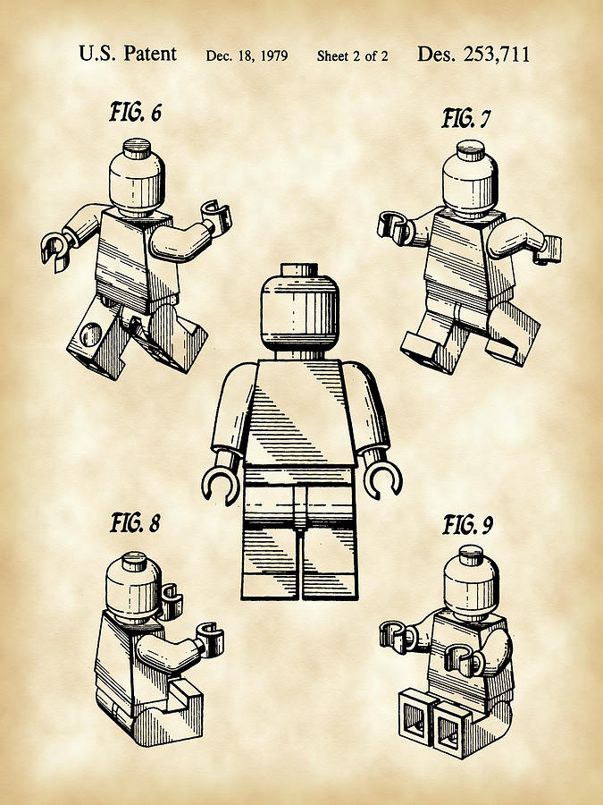Lego Figure Patent 1979 - Vintage Digital Art by Stephen Younts