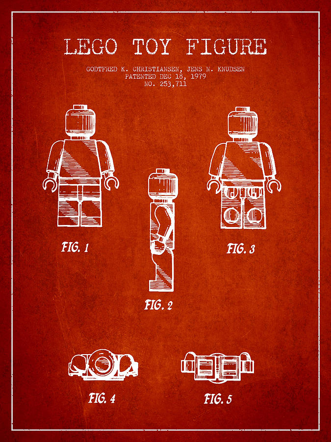 Science Fiction Digital Art - Lego Toy Figure Patent - Red #2 by Aged Pixel