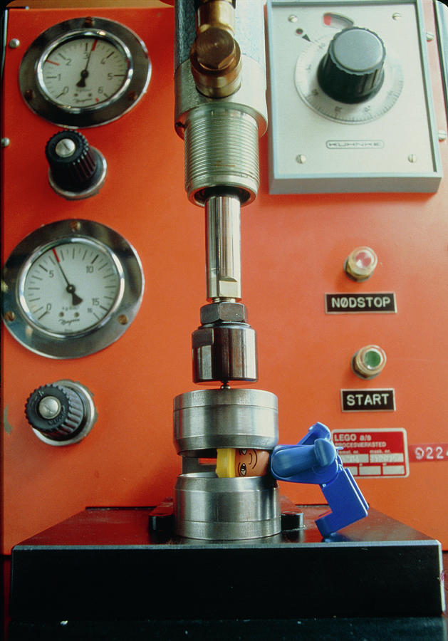 Lego Toy In A Vice As Part Of A Safety Test #1 Photograph by Science Photo Library Lego Toy In A Vice As Part Of A Safety Test #1 Photograph by Science Photo Library
