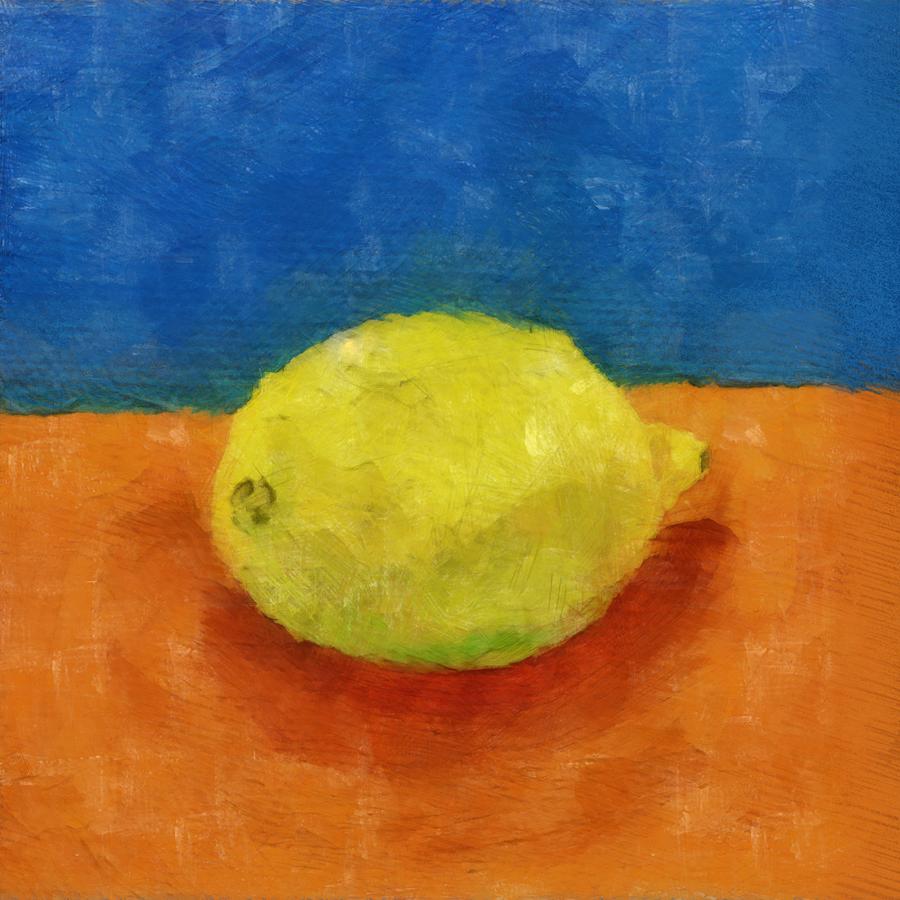 Still Life Painting - Lemon with Blue and Orange #1 by Michelle Calkins
