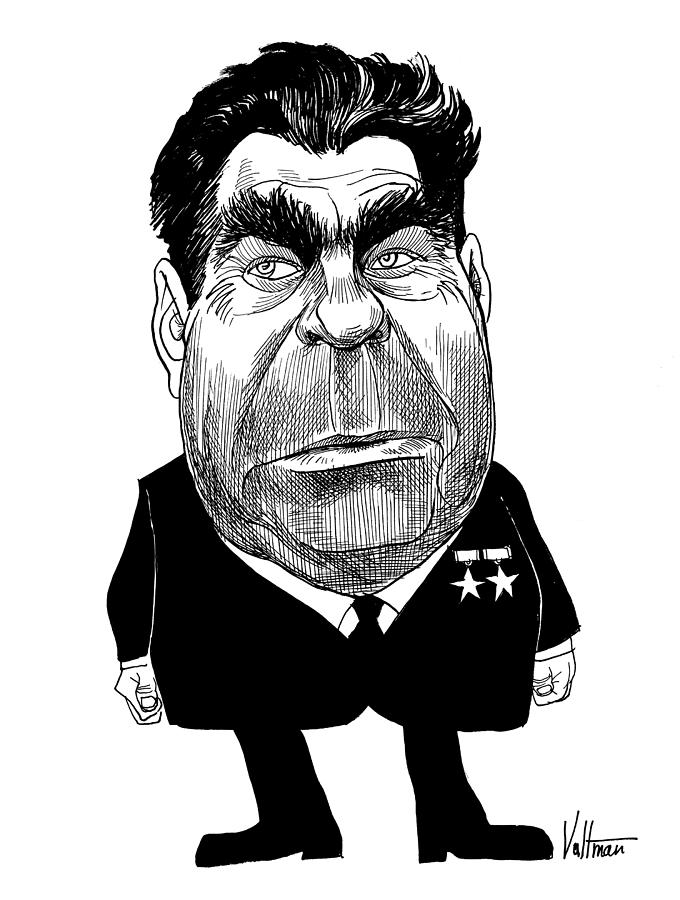 Leonid Brezhnev Caricature Drawing by Edmund Valtman