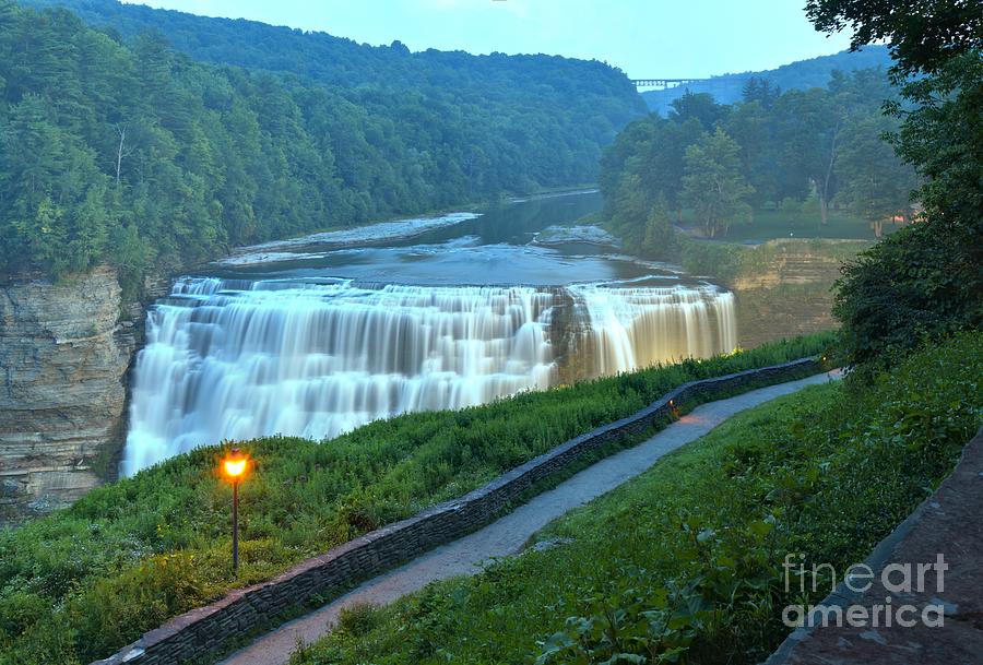 Letchworth Middle Falls Night Lights Photograph by Adam Jewell