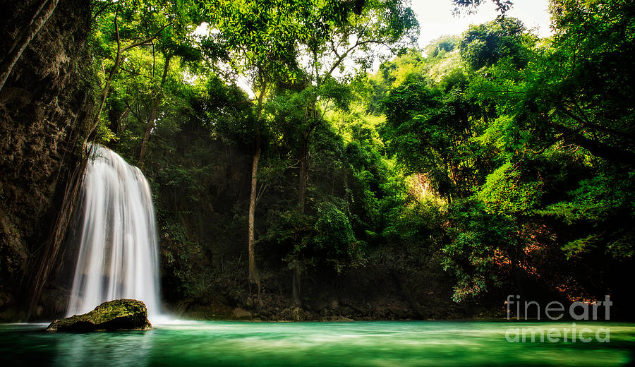 Fall Photograph - Level five of Erawan Waterfall  #1 by Anek Suwannaphoom