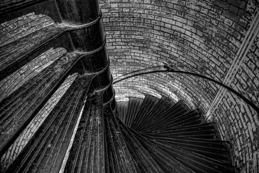 Lighthouse Stairs - Black and White Photograph by Peter Tellone
