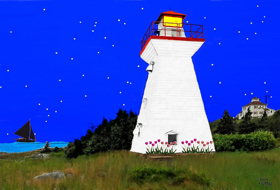 Lighthouse Under the Stars #1 Painting by Bruce Nutting