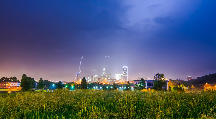Lightning And Thunderstorm Over City Of Charlotte North Carolina #1 Photograph by Alex Grichenko