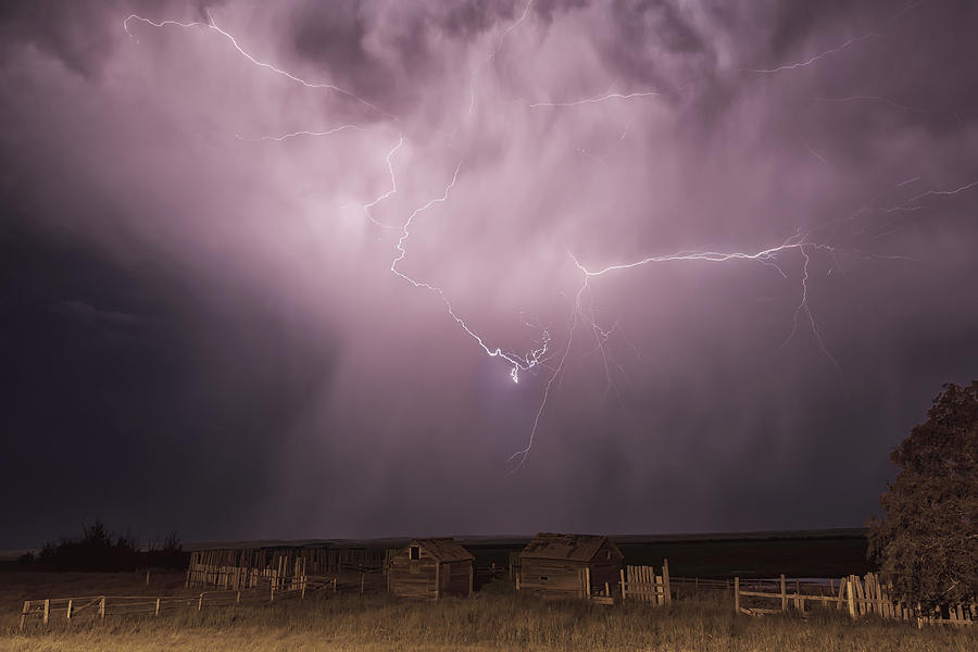 Farm Photograph - Lightning Bolt Over Some Abandoned #1 by Robert Postma