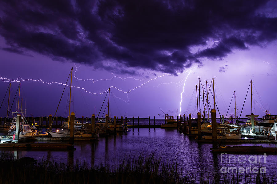 Lightning Over Fernandina Beach Marina Amelia Island Florida Photograph