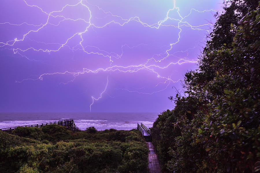 Lightning over the beach #1 Photograph by Keith Allen