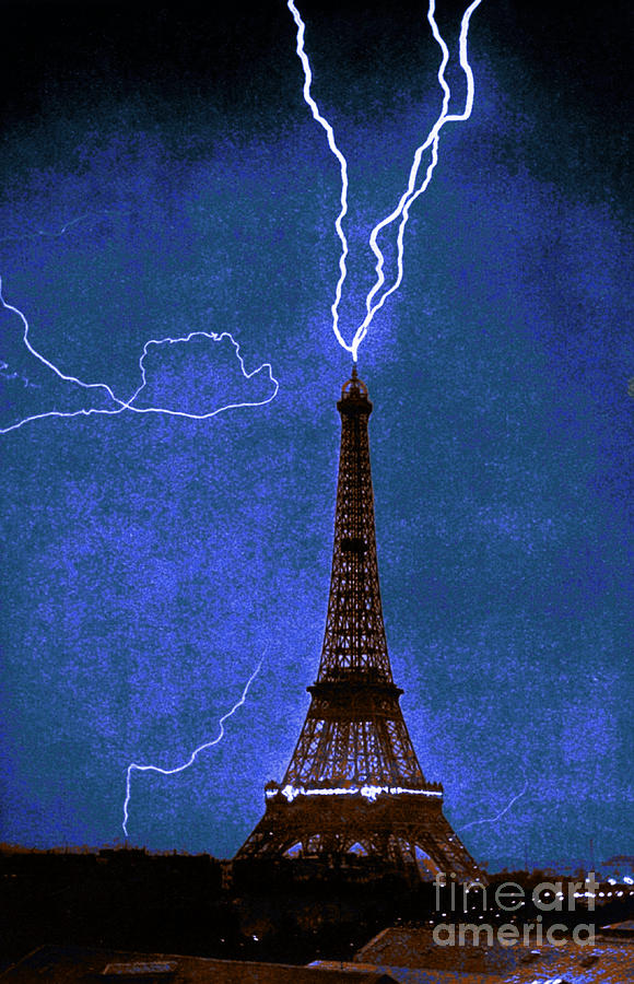 Lightning Strikes Eiffel Tower-1902 #2 Photograph by Science Source
