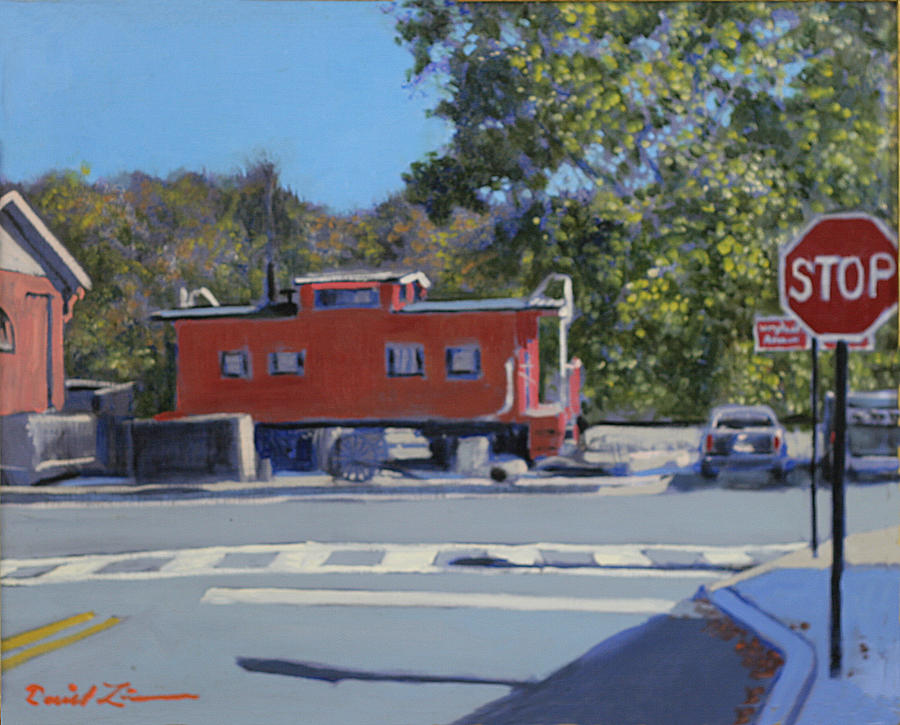 Train Painting - Lil Red Caboose #1 by David Zimmerman