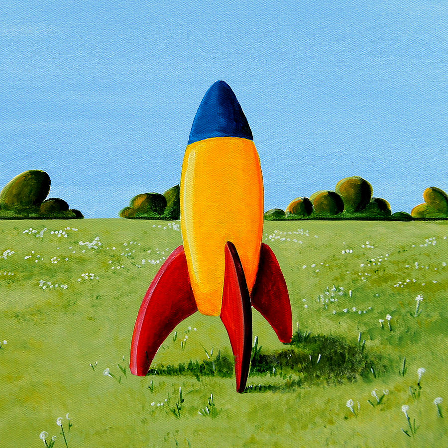 Space Painting - Lil Rocket by Cindy Thornton
