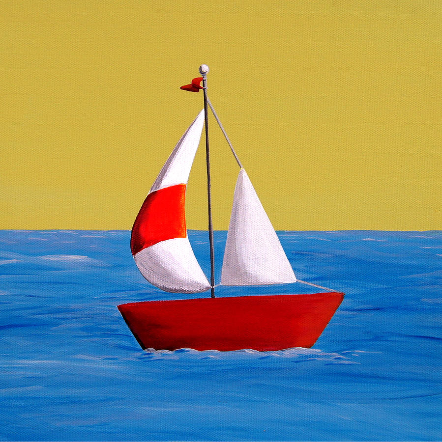 Orange Ship Boat Water Boating Drawing Sky Art Water Sea Travel Fishing  Artwork | eBay