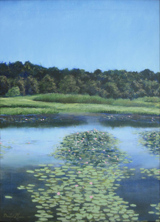 Lily Pond Left Painting by David Zimmerman