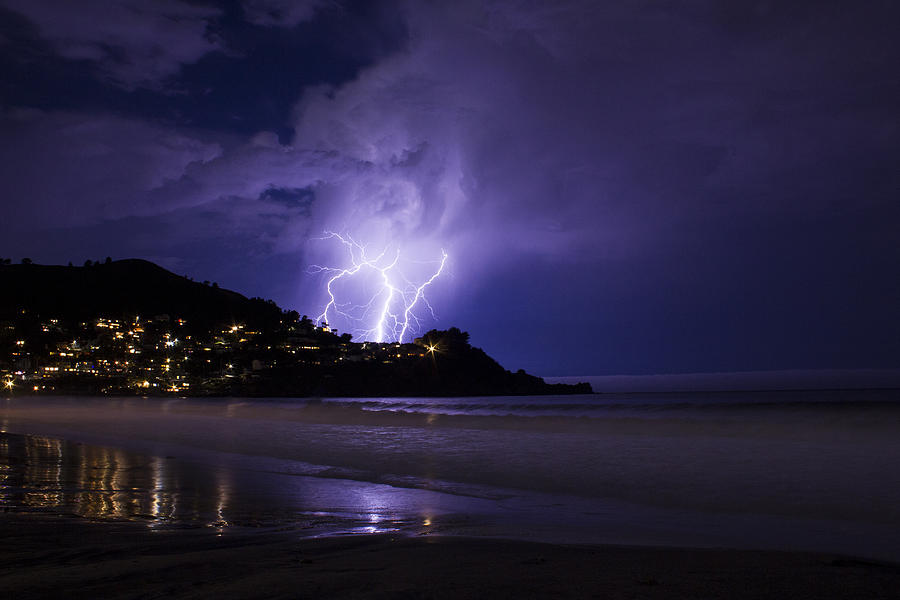 Nature Photograph - Lightning over the Ocean by Bryant Coffey
